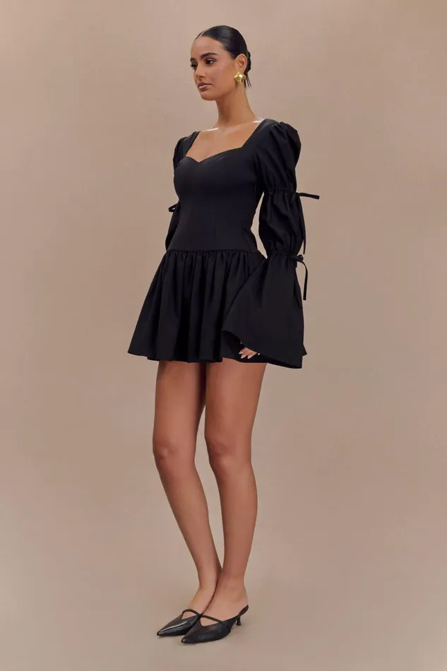 Women Meshki Dresses Raine Long Sleeve Cotton Mini Dress 8211 Black