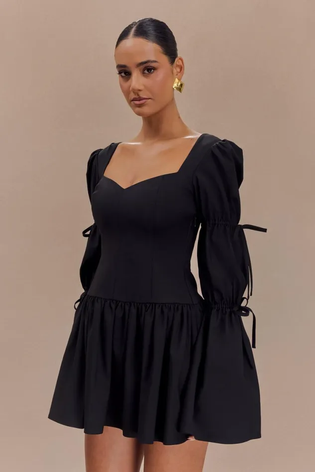 Women Meshki Dresses Raine Long Sleeve Cotton Mini Dress 8211 Black
