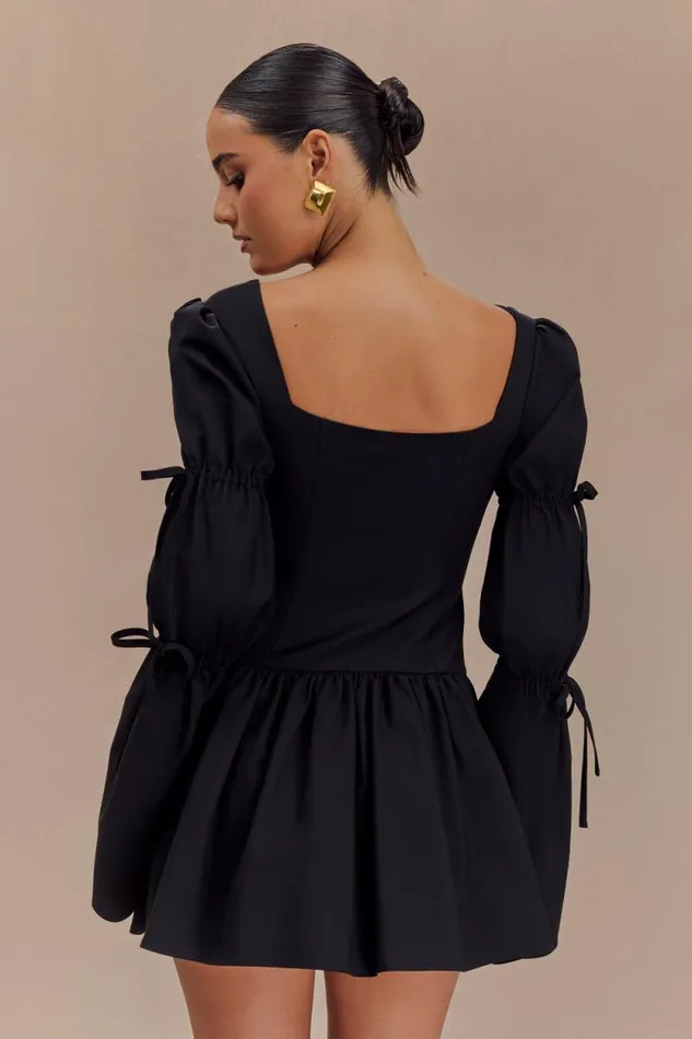 Women Meshki Dresses Raine Long Sleeve Cotton Mini Dress 8211 Black