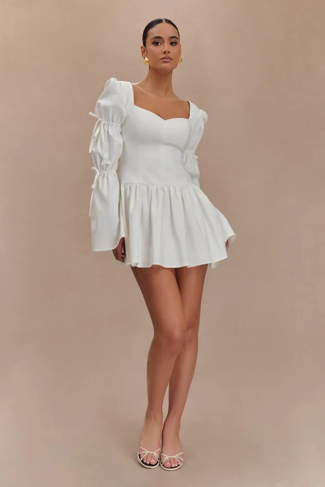 Women Meshki Dresses Raine Long Sleeve Cotton Mini Dress 8211 White