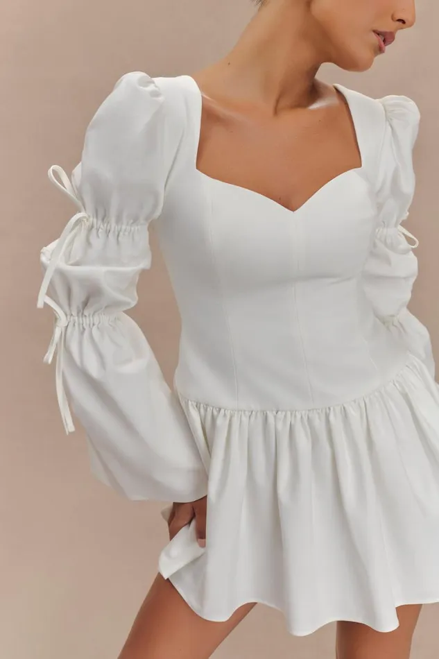 Women Meshki Dresses Raine Long Sleeve Cotton Mini Dress 8211 White