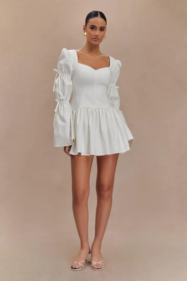 Women Meshki Dresses Raine Long Sleeve Cotton Mini Dress 8211 White
