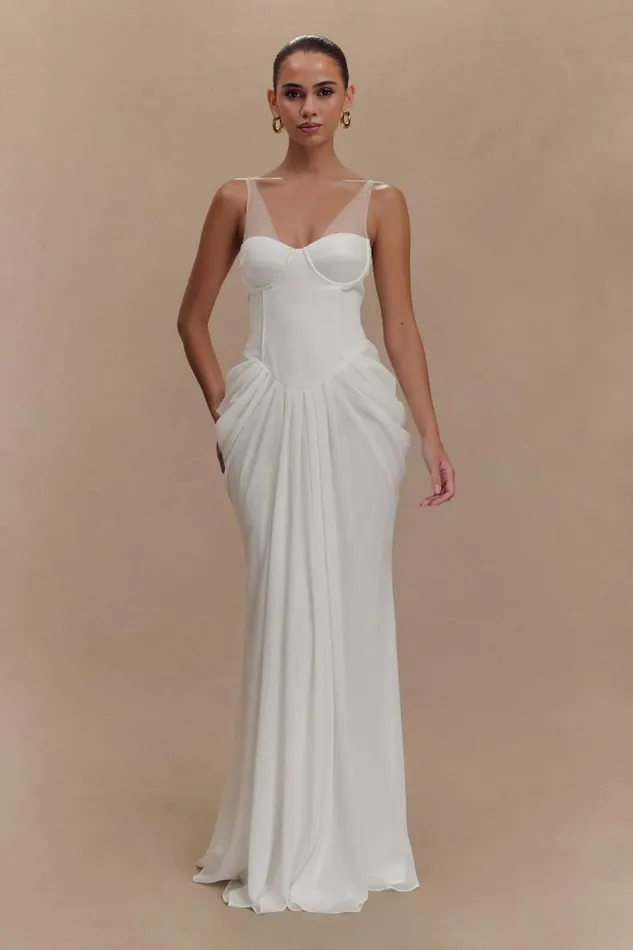 Women Meshki Dresses Roxanne Velvet Corset Maxi Dress 8211 White