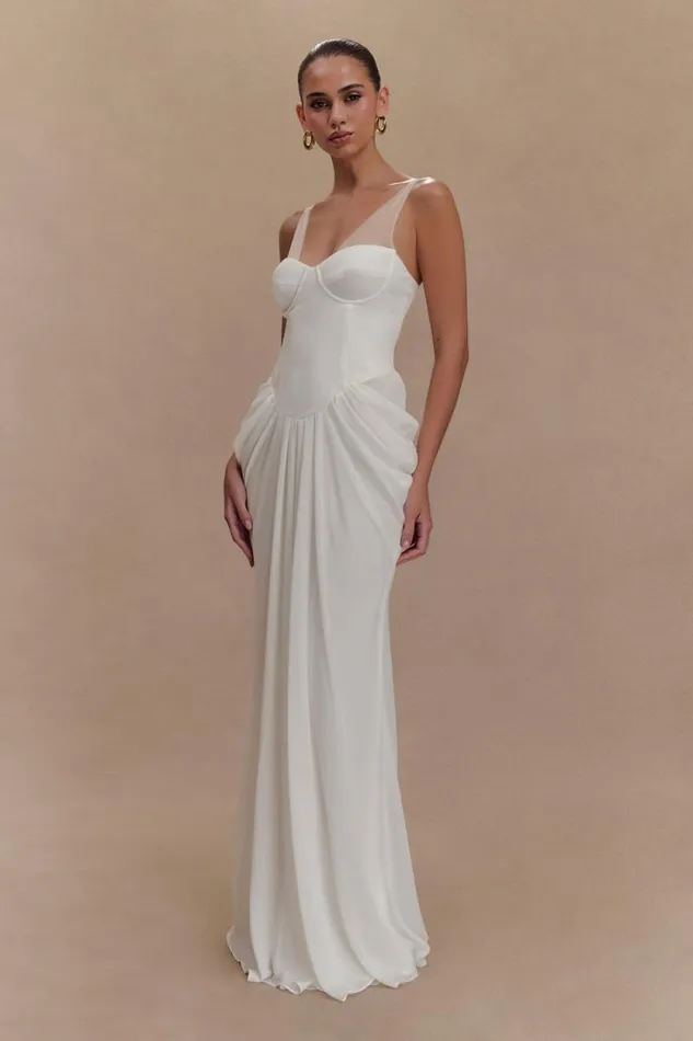 Women Meshki Dresses Roxanne Velvet Corset Maxi Dress 8211 White
