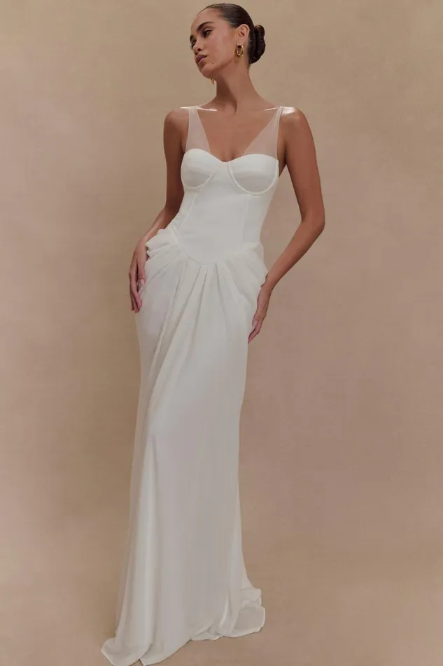 Women Meshki Dresses Roxanne Velvet Corset Maxi Dress 8211 White