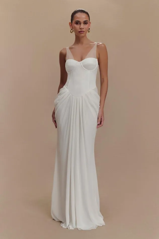 Women Meshki Dresses Roxanne Velvet Corset Maxi Dress 8211 White