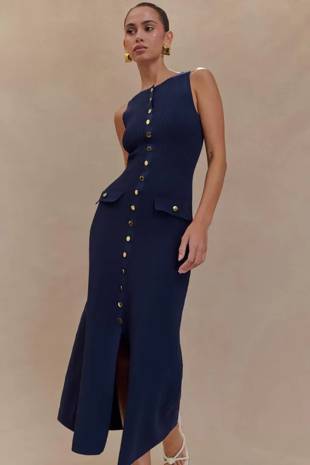 Women Meshki Dresses Sawyer Sleeveless Buttoned Maxi Dress 8211 Navy