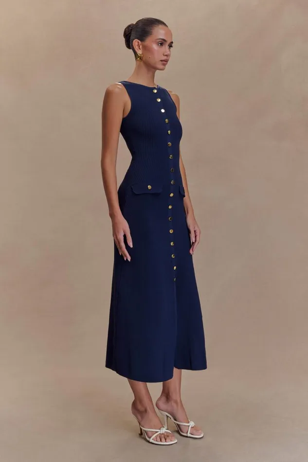 Women Meshki Dresses Sawyer Sleeveless Buttoned Maxi Dress 8211 Navy