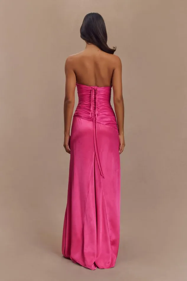 Women Meshki Dresses Serena Strapless Taffeta Maxi Dress 8211 Crimson Pink