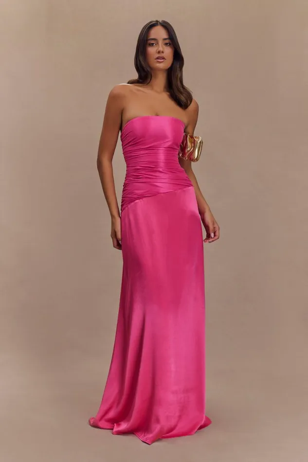Women Meshki Dresses Serena Strapless Taffeta Maxi Dress 8211 Crimson Pink
