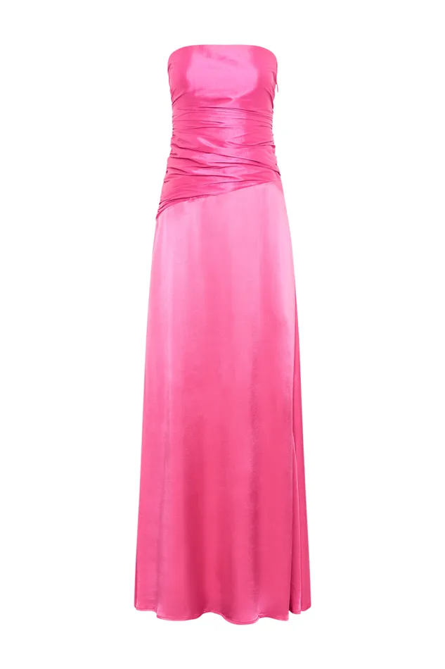 Women Meshki Dresses Serena Strapless Taffeta Maxi Dress 8211 Crimson Pink