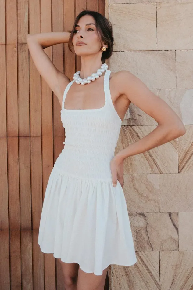 Women Meshki Dresses Shelley Cotton Shirred Halter Mini Dress 8211 White