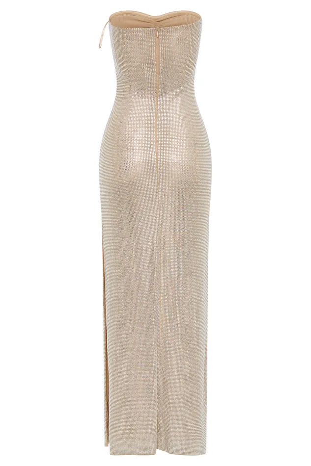 Women Meshki Dresses Stassie Strapless Rose Diamante Maxi Dress 8211 Nude