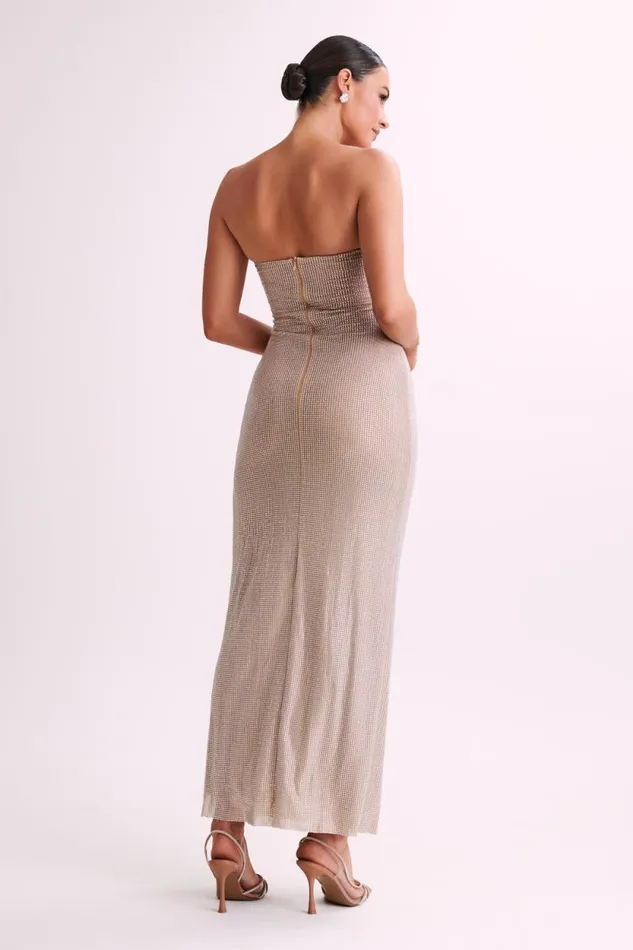 Women Meshki Dresses Stassie Strapless Rose Diamante Maxi Dress 8211 Nude