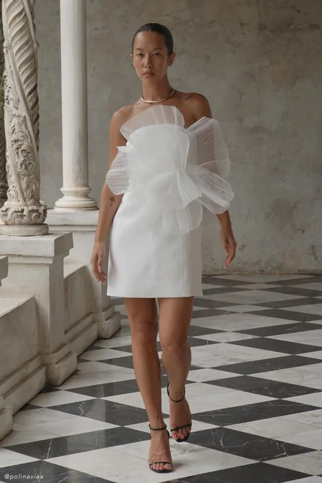 Women Meshki Dresses Victoria Strapless Mini Dress With Oversized Flower 8211 White