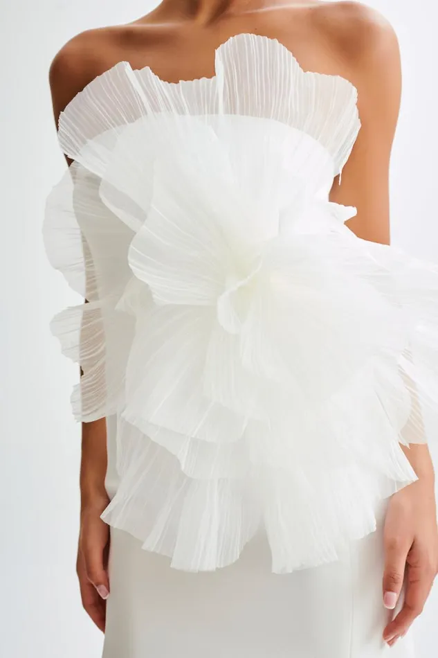 Women Meshki Dresses Victoria Strapless Mini Dress With Oversized Flower 8211 White