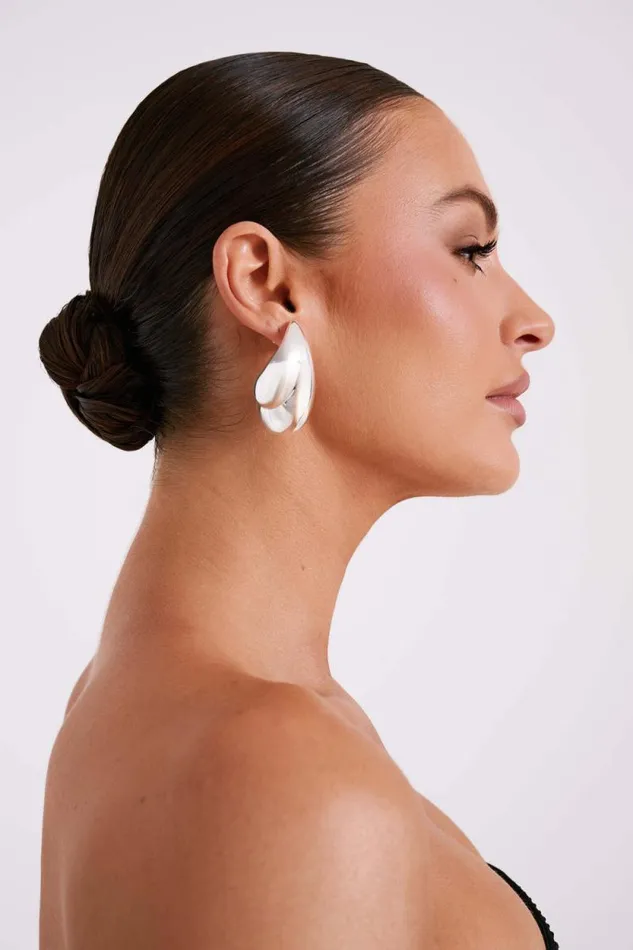 Women Meshki Jewellery Zadie Oversized Double Teardrop Earrings 8211 Silver