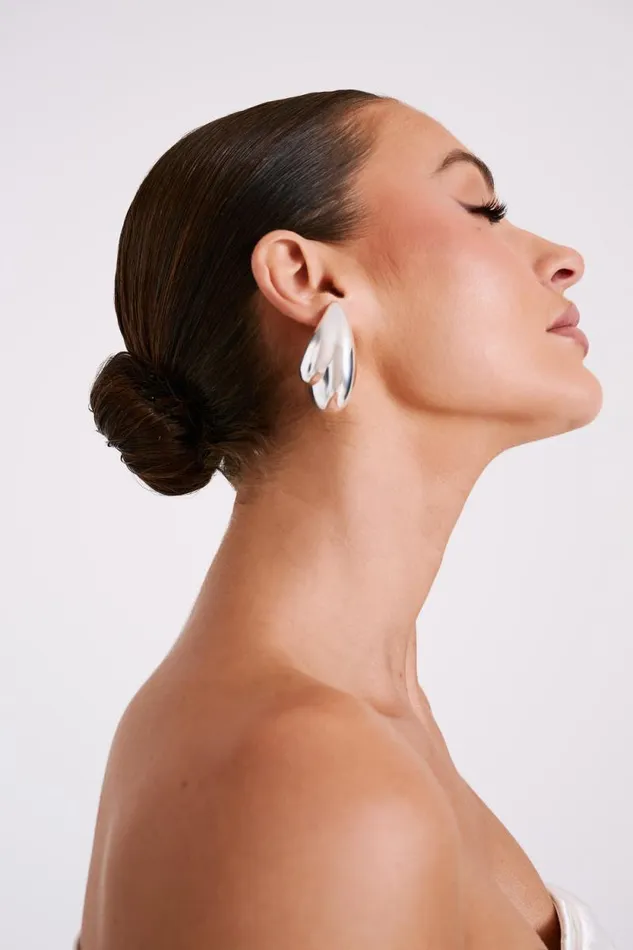 Women Meshki Jewellery Zadie Oversized Double Teardrop Earrings 8211 Silver