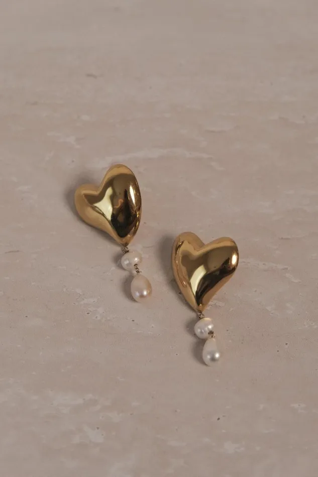 Women Meshki Outerwear Kiara Heart Pearl Drop Earrings 8211 Gold