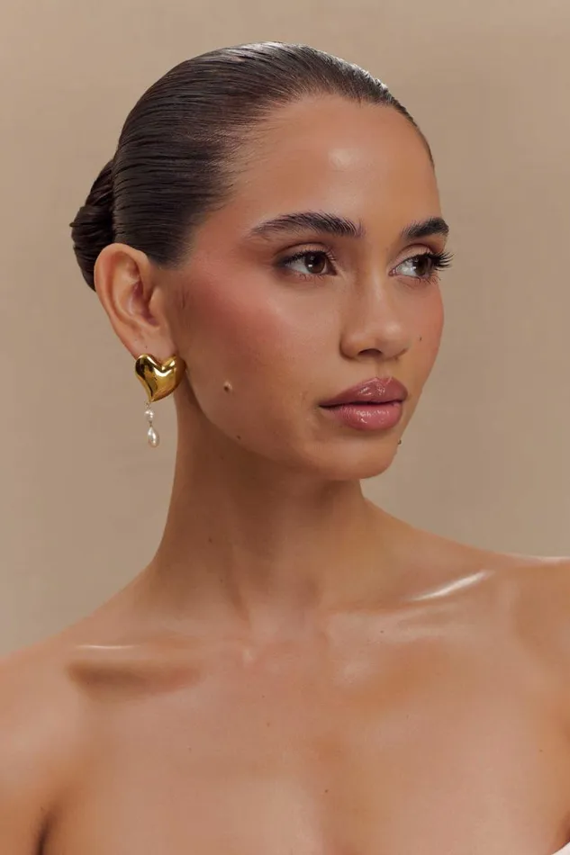 Women Meshki Outerwear Kiara Heart Pearl Drop Earrings 8211 Gold