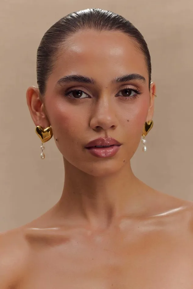 Women Meshki Outerwear Kiara Heart Pearl Drop Earrings 8211 Gold
