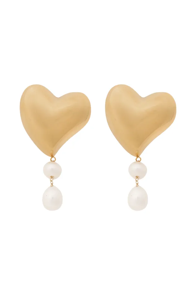 Women Meshki Outerwear Kiara Heart Pearl Drop Earrings 8211 Gold