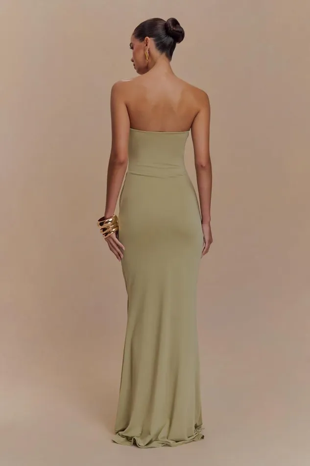 Women Meshki Shoes Madison Strapless Slinky Maxi Dress 8211 Sage
