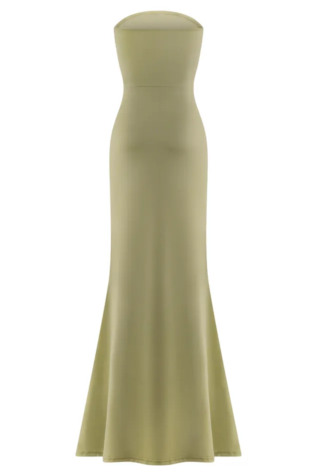 Women Meshki Shoes Madison Strapless Slinky Maxi Dress 8211 Sage