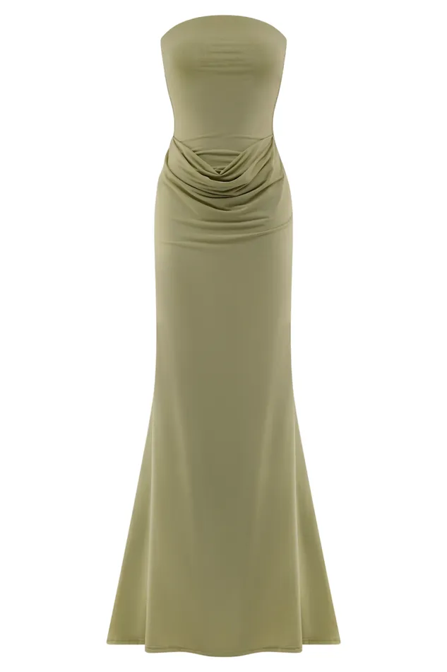 Women Meshki Shoes Madison Strapless Slinky Maxi Dress 8211 Sage