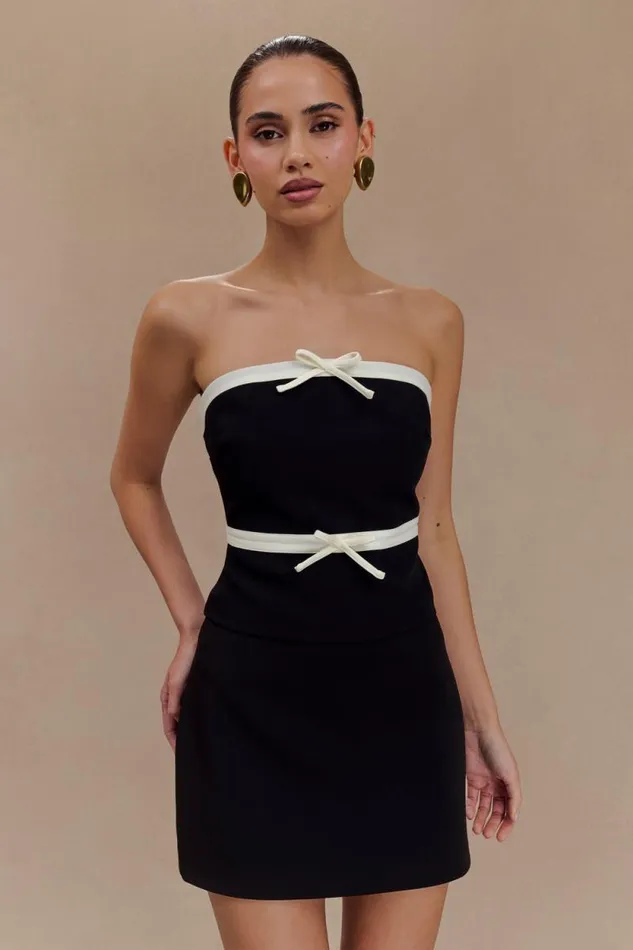 Women Meshki Tops Aisha Strapless Suiting Top With Contrast Bows 8211 Black and White