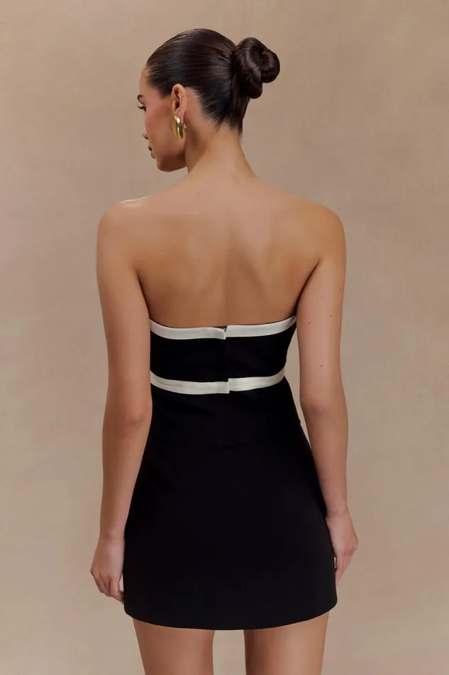 Women Meshki Tops Aisha Strapless Suiting Top With Contrast Bows 8211 Black and White