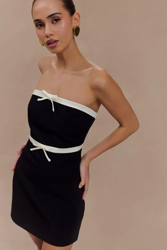 Women Meshki Tops Aisha Strapless Suiting Top With Contrast Bows 8211 Black and White