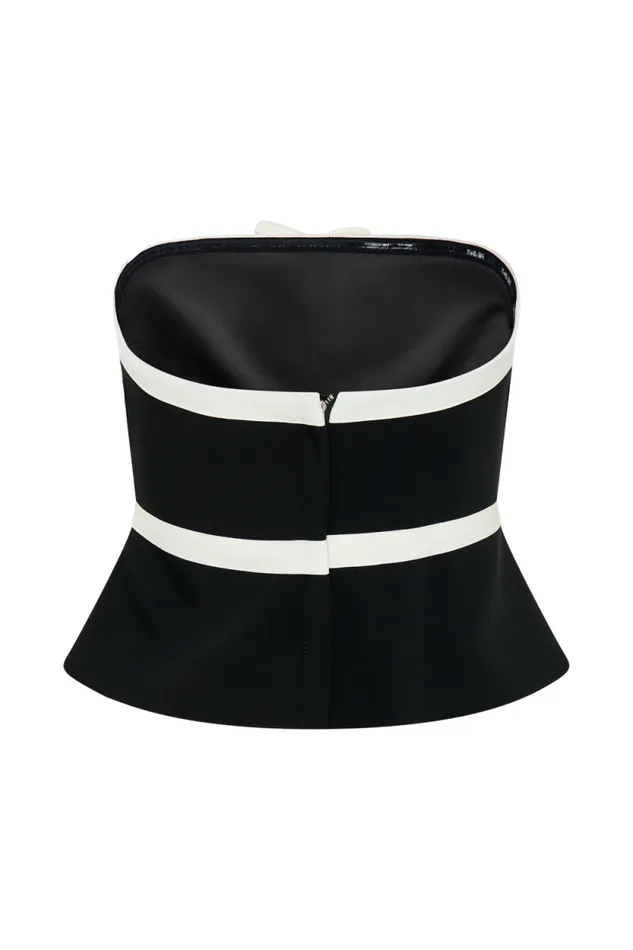 Women Meshki Tops Aisha Strapless Suiting Top With Contrast Bows 8211 Black and White