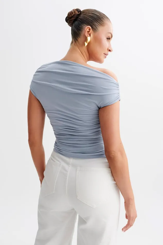 Women Meshki Tops Alayna Slinky Ruched Top 8211 Dusty Blue