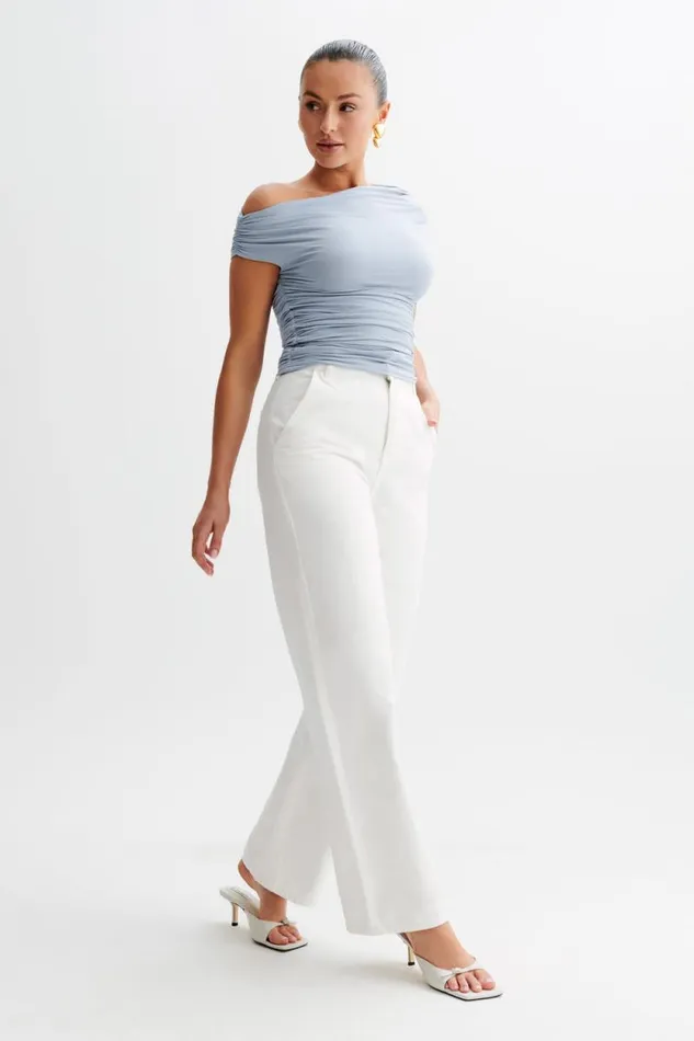 Women Meshki Tops Alayna Slinky Ruched Top 8211 Dusty Blue