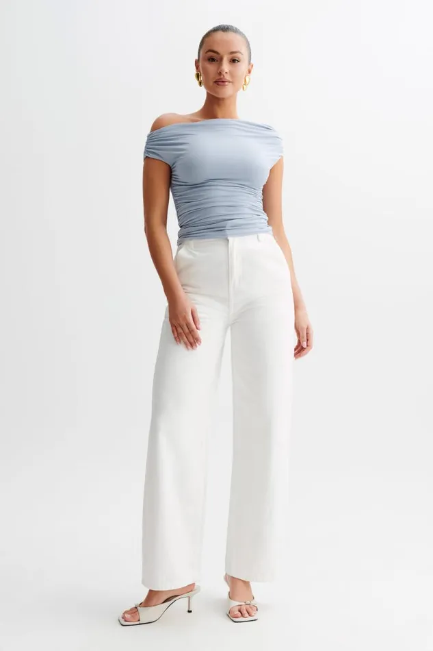 Women Meshki Tops Alayna Slinky Ruched Top 8211 Dusty Blue