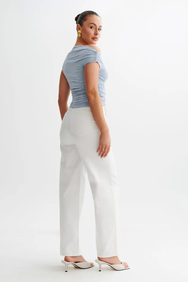 Women Meshki Tops Alayna Slinky Ruched Top 8211 Dusty Blue
