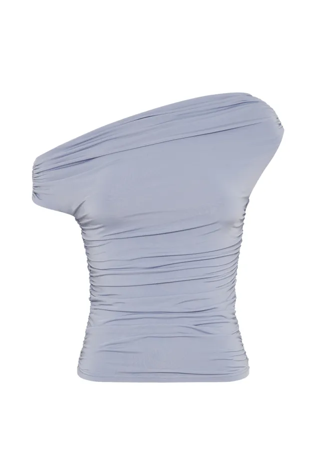 Women Meshki Tops Alayna Slinky Ruched Top 8211 Dusty Blue