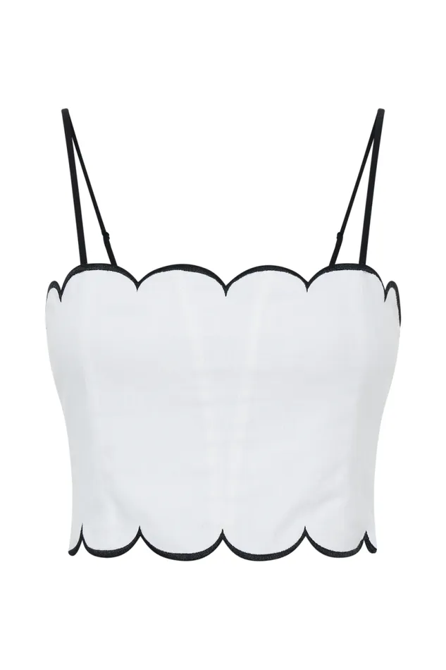 Women Meshki Tops Alessio Scalloped Linen Top 8211 Ivory