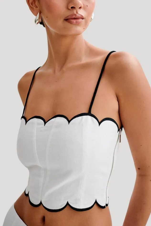 Women Meshki Tops Alessio Scalloped Linen Top 8211 Ivory