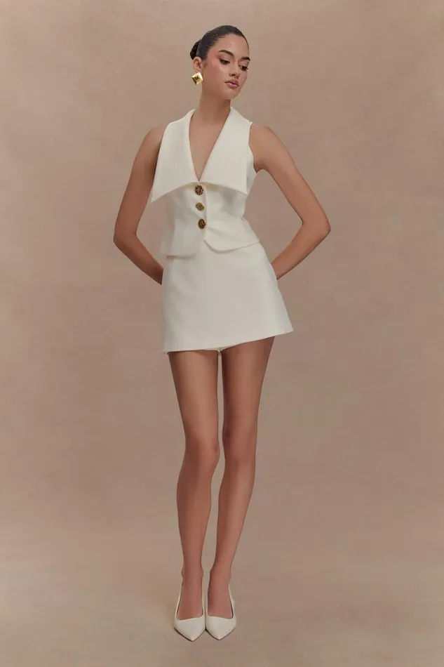 Women Meshki Tops Alix Mixed Button Vest 8211 Ivory