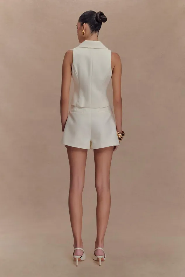 Women Meshki Tops Alix Mixed Button Vest 8211 Ivory
