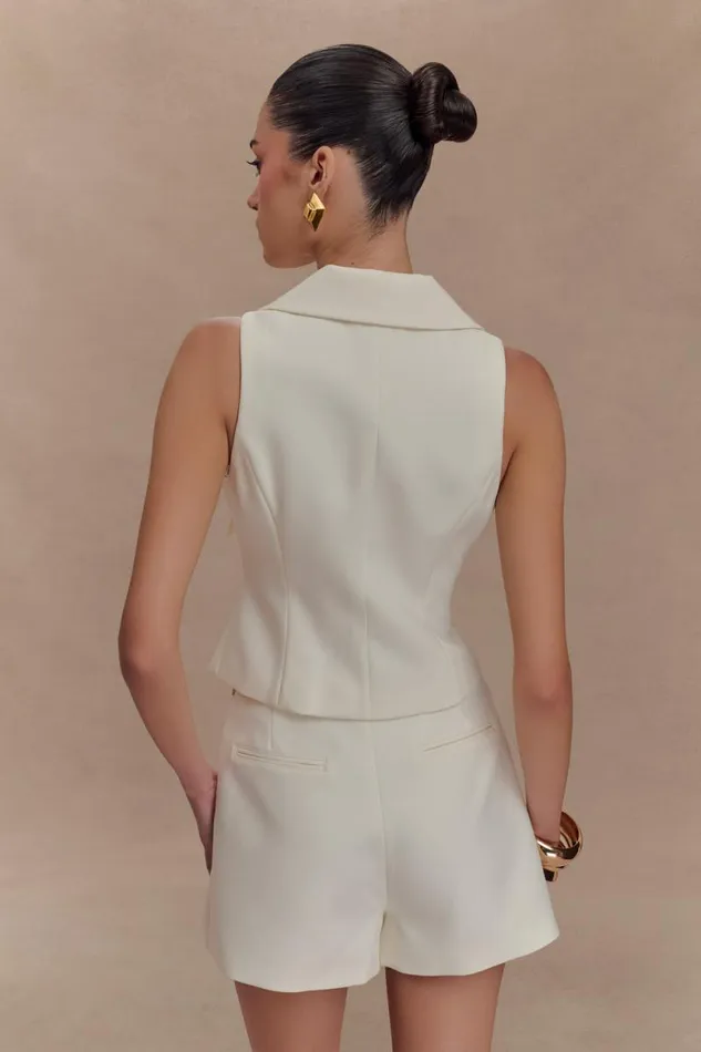Women Meshki Tops Alix Mixed Button Vest 8211 Ivory