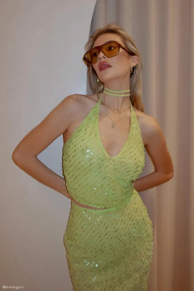 Women Meshki Tops Brielle Sequin Halter Top 8211 Parakeet Green
