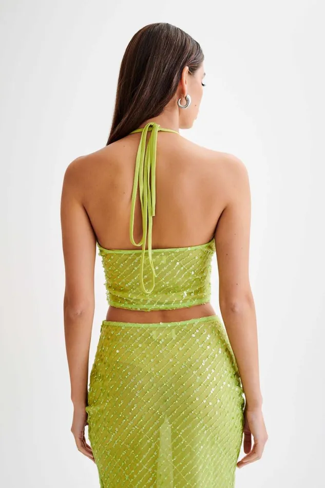 Women Meshki Tops Brielle Sequin Halter Top 8211 Parakeet Green
