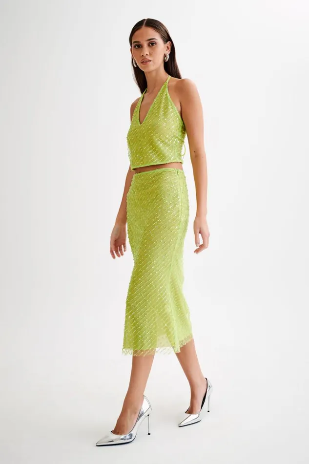 Women Meshki Tops Brielle Sequin Halter Top 8211 Parakeet Green