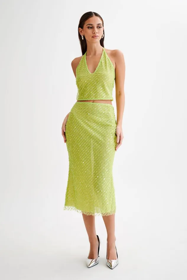 Women Meshki Tops Brielle Sequin Halter Top 8211 Parakeet Green