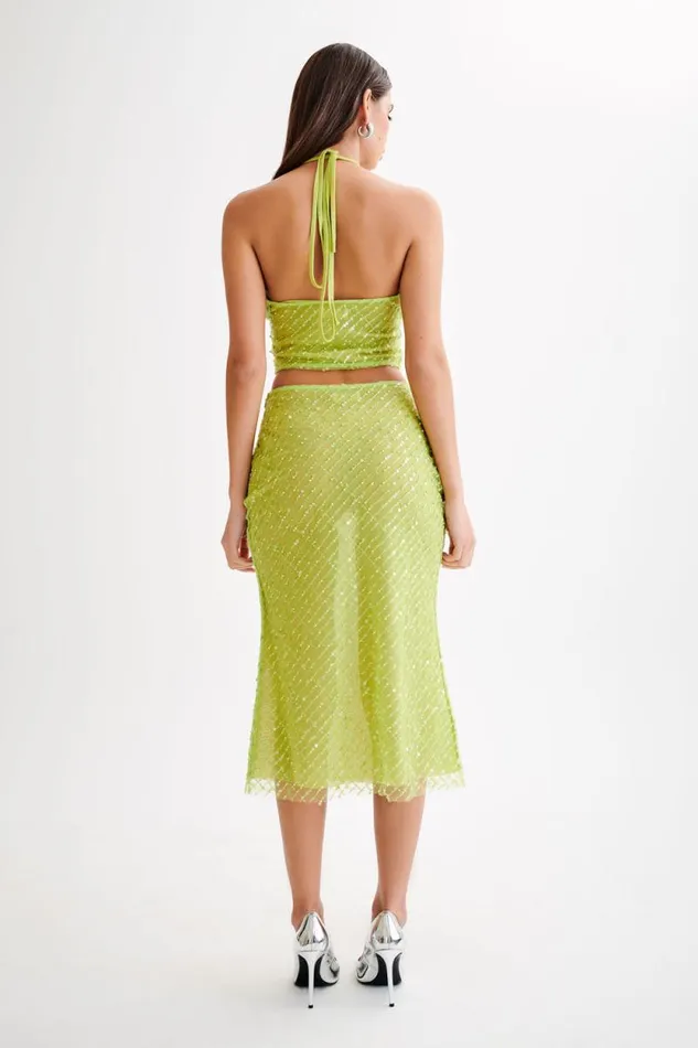 Women Meshki Tops Brielle Sequin Halter Top 8211 Parakeet Green