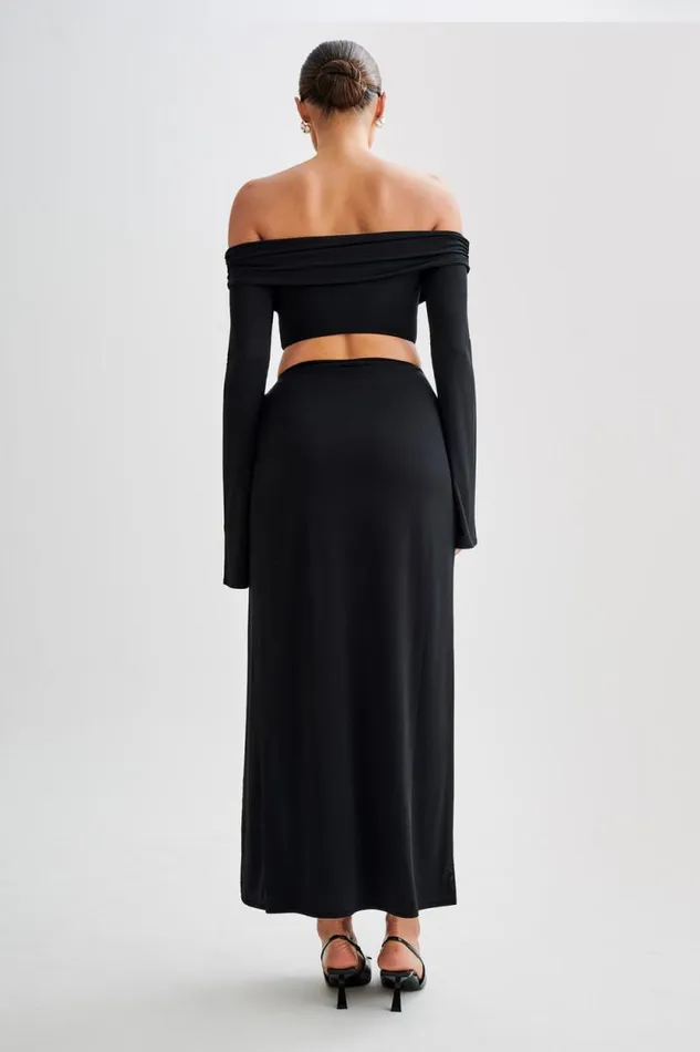 Women Meshki Tops Camryn Slinky Off Shoulder Crop Top 8211 Black