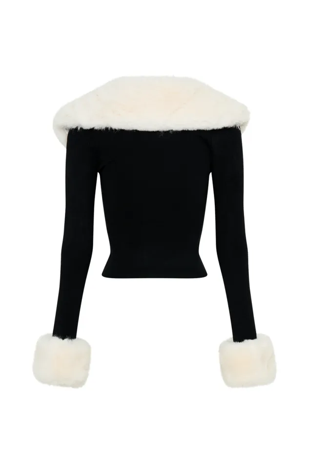 Women Meshki Tops Cressida Faux Fur Knit Long Sleeve Top 8211 BlackWhite